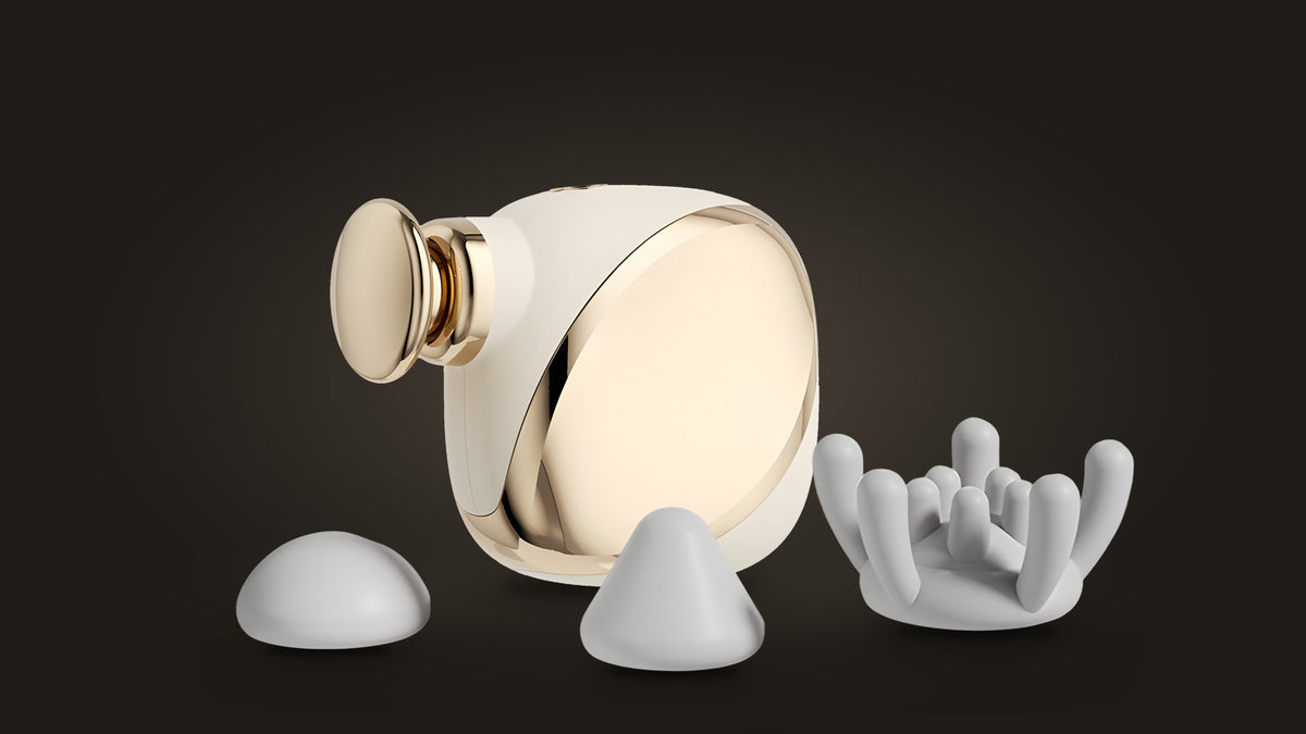 Pip mini massage gun with its three massage heads